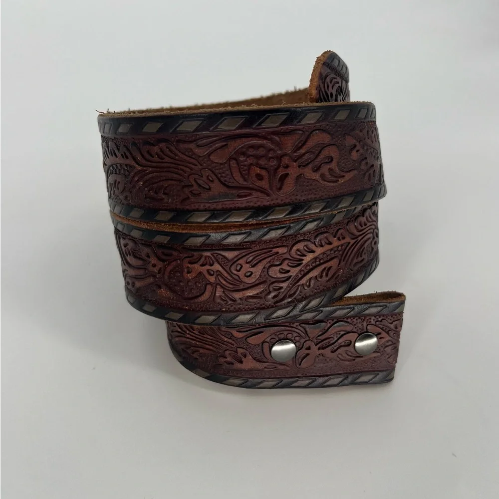 Ariat Embossed Leather Tooled Buckle Belt - Western Dark‎ Brown